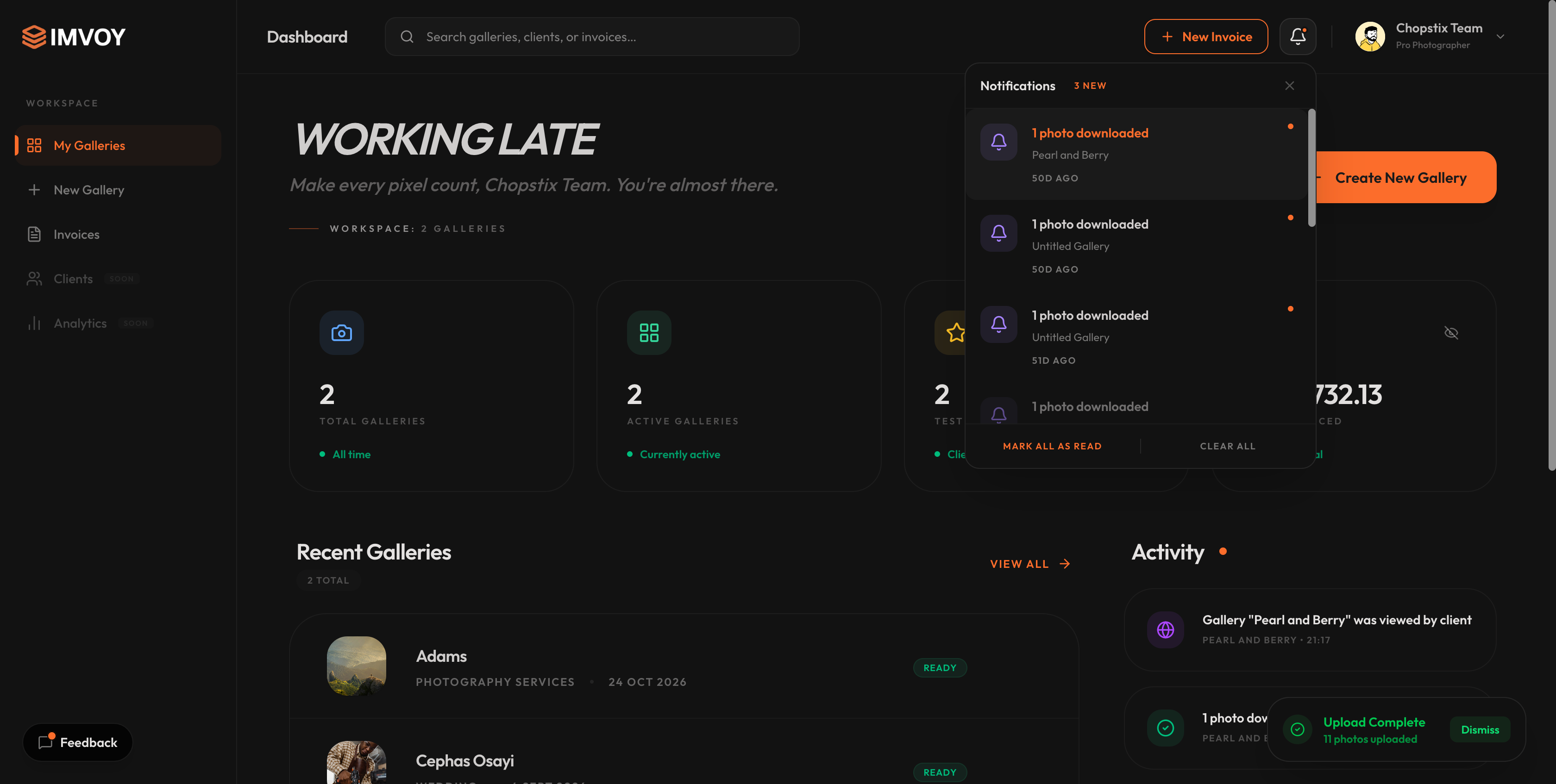 Imvoy Real-Time Client Engagement Activity Drawer