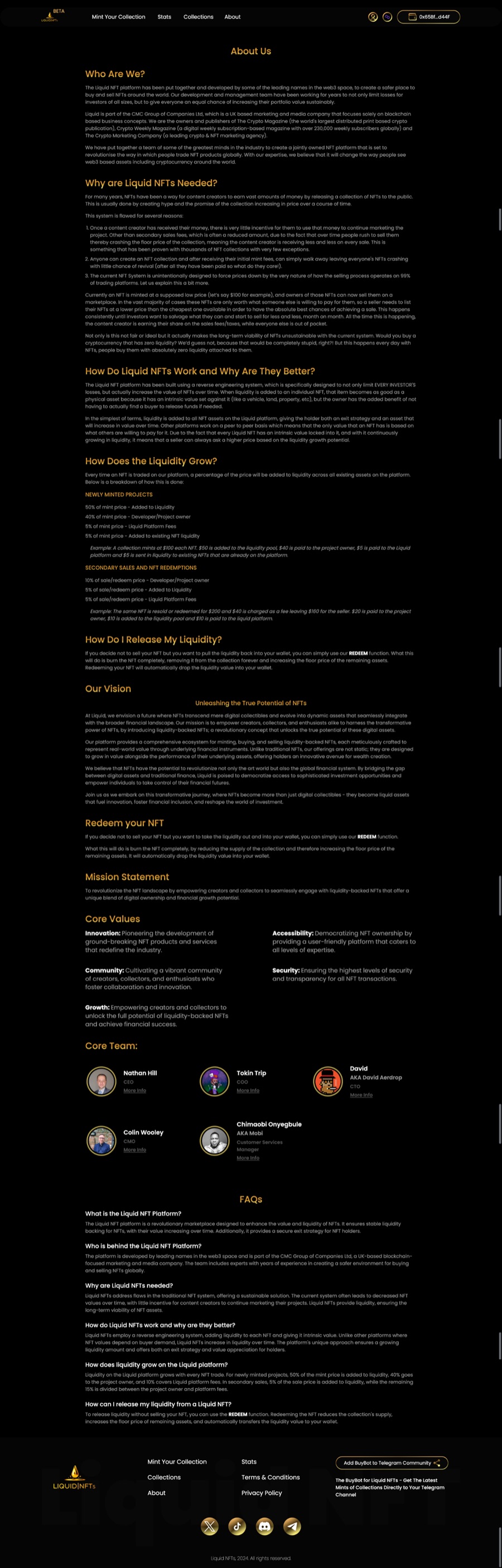 About Page: Information-dense layout lacking visual hierarchy